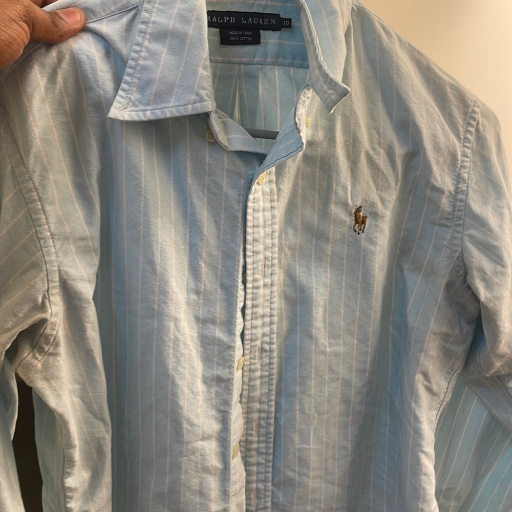 Blue and white polo shirt